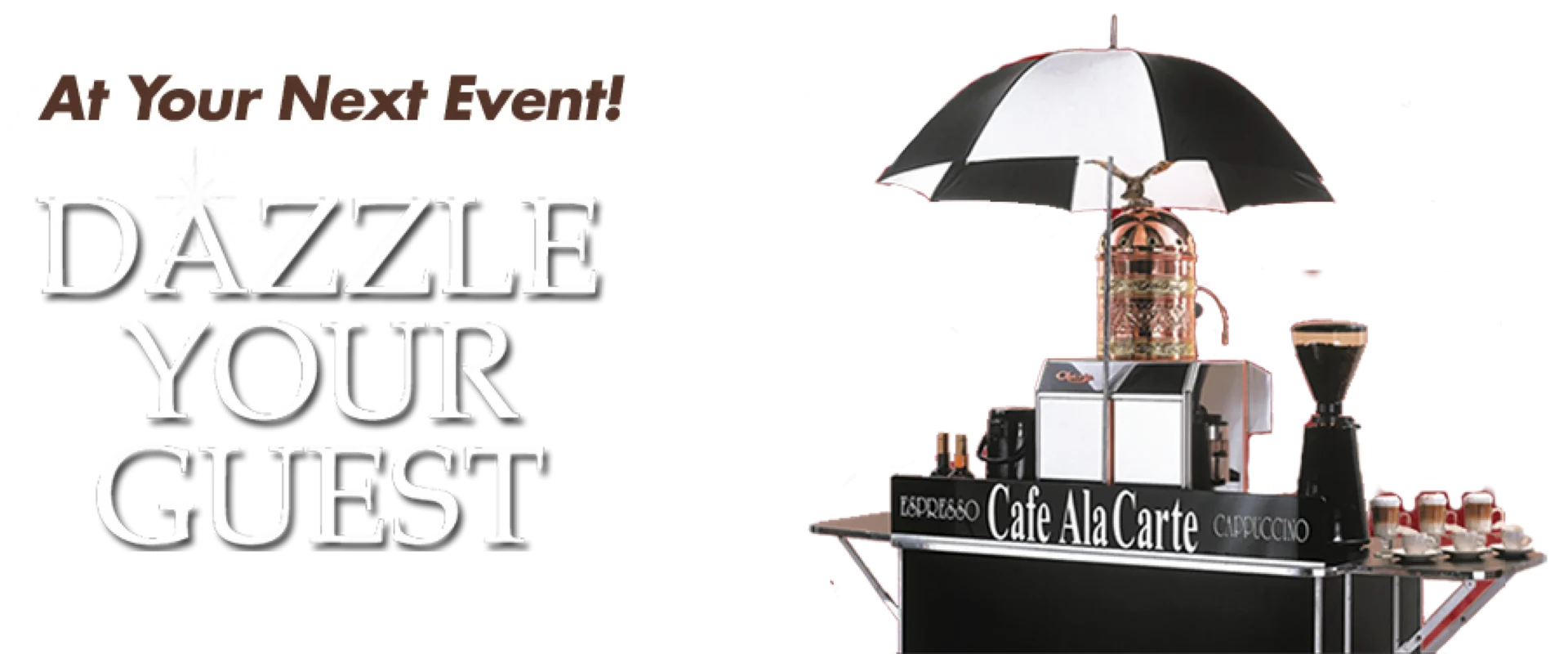 Dazzling espresso cart with black umbrella